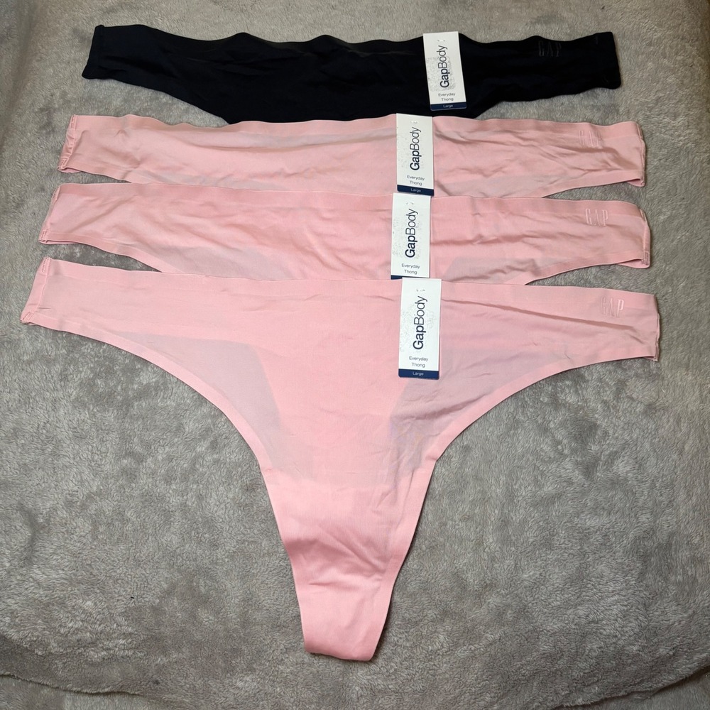 GapBody Everyday Thong Set 4 Pack Pink Black Seamless Laser Cut Large New